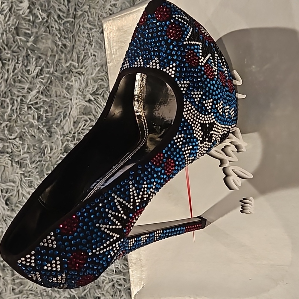 Red blue and silver rhinestone heels
